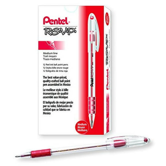 Pentel R.S.V.P. Ballpoint Pens, Medium Point, Red Ink, Dozen (BK91-B)