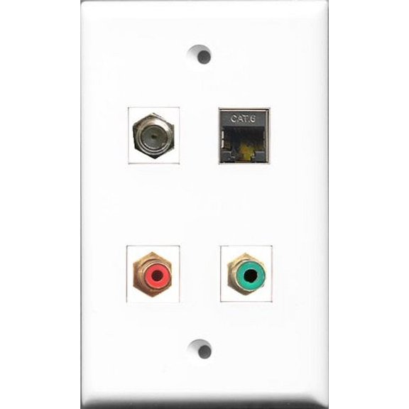 RiteAV 1 Port RCA Red and 1 Port RCA Green and 1 Port Coax Cable TV- F-Type and 1 Port Shielded Cat6 Ethernet Wall Plate