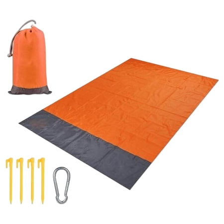 , Large 79''×55'' Beach Mat Outdoor Picnic Blanket Water Portable Picnic Beach Mat, Sand Mat for Outdoor Travel Orange