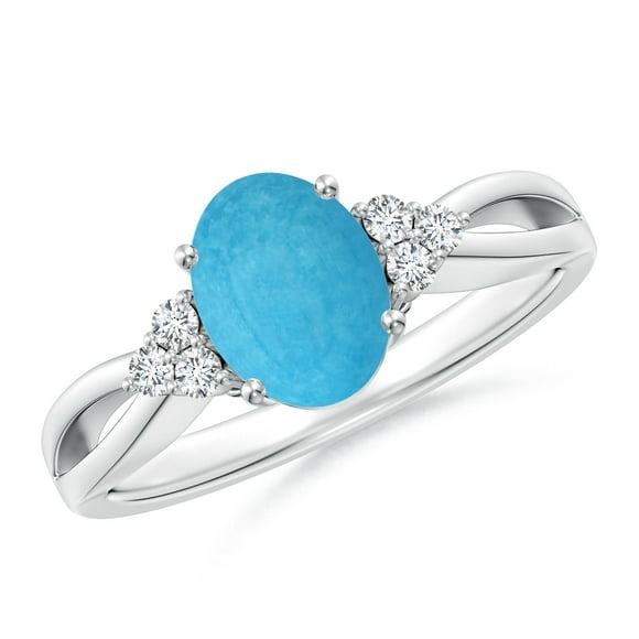 Angara Natural Turquoise Ring - Solitaire Oval 1.15 ct Turquoise Split Shank Ring with Trio Diamonds in 925 Sterling Silver for Women (Ring Size = 7.5)