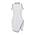 thumbnail image 3 of B91xZ Robe Tunique d'Été pour Femmes Sans Manches Col en V Robe Chandail Boutonnée Tricotée Ajustée Élégante Maxi Robes, Blanc P, 3 of 4