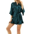 thumbnail image 4 of Women's Satin Robes 3/4 Sleeve Ruffle Hem Kimono Robe Silk Bridesmaid Robe Lingerie Sleepwear, 4 of 10