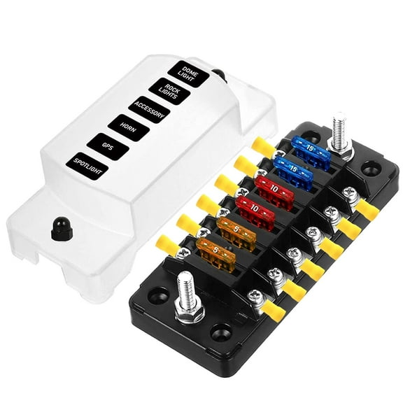 Mini 6-Way Marine Blade Fuse Block with Negative Bus ATC/ATO Waterproof Automotive Fuse Box Standard Circuit Holder Panel for Boat Yacht Vehicle Auto RV Car Trailer Truck SUV