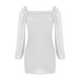 thumbnail image 5 of Tumotour Dress For Women Long Sleeve Square Neck Lantern Mesh Ruched Mini Dress Bodycon Dress Stretch Party Cocktail Dresses, 5 of 6