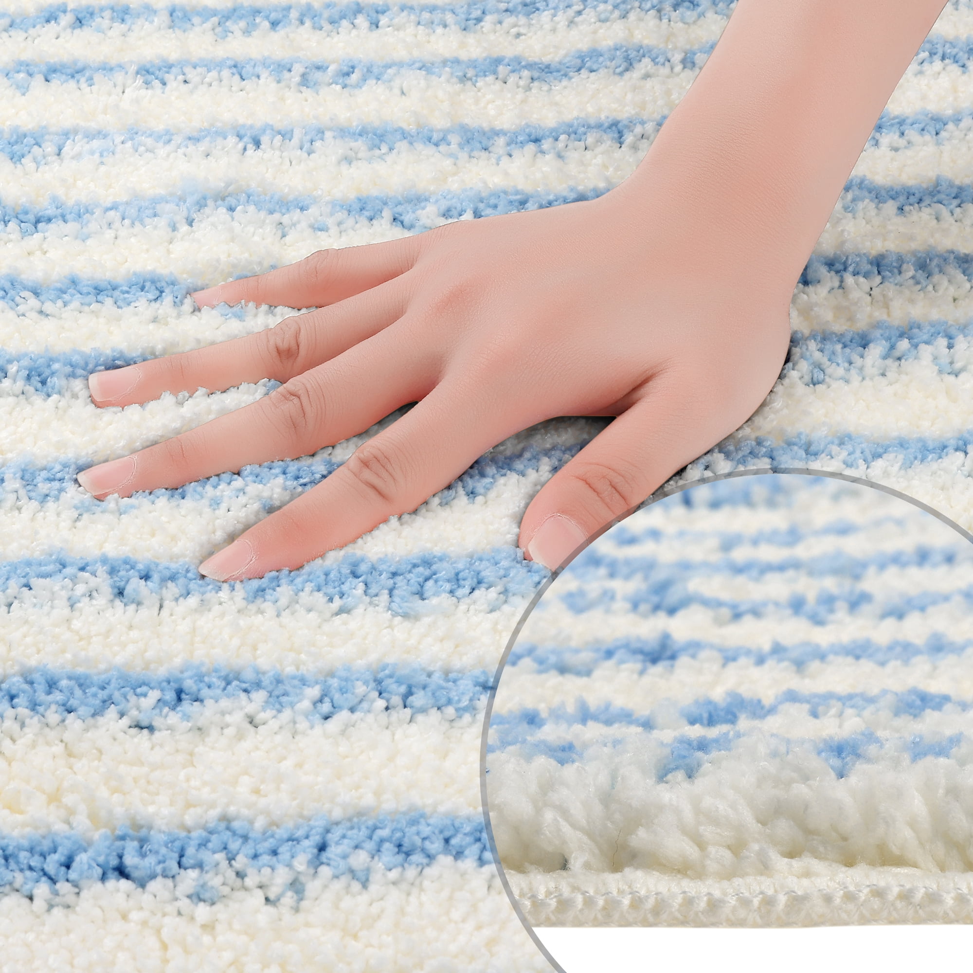 Unique Bargains 2 Pcs Striped Non-Slip Soft Bath Mats Absorbent Washable Bathmat Blue/Dark Blue 20" x 32"