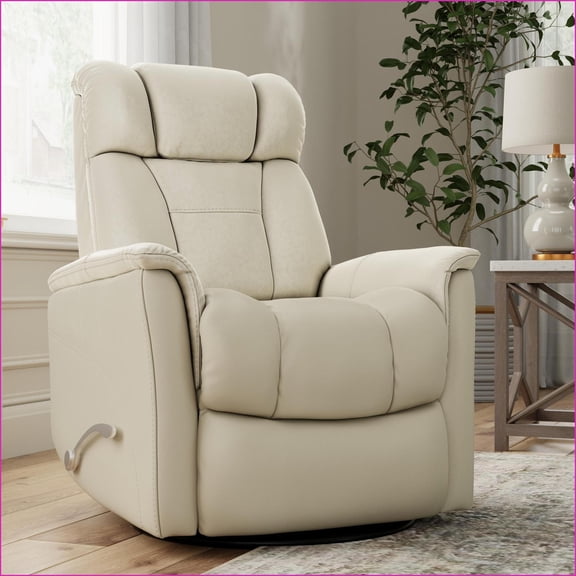 Recliners Swivel Glider Recliner with Manual Headrest & Footrest, Faux Leather Bentley Oyster | Cream Color | Wood Metal