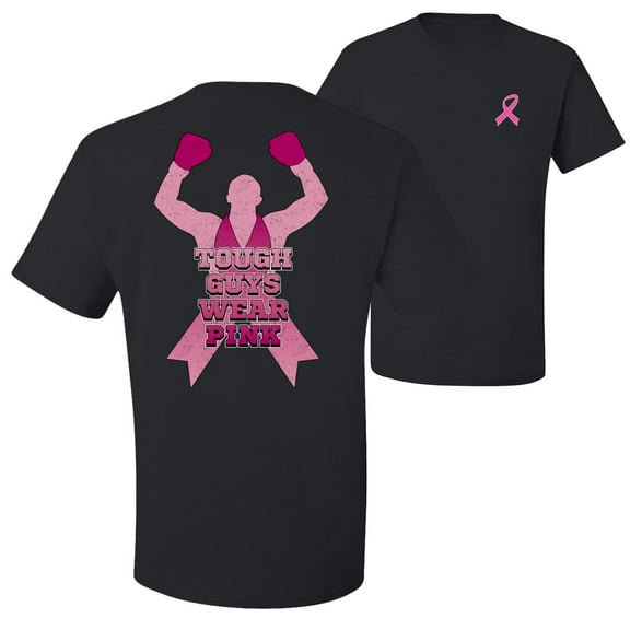 Wild Bobby Tough Guys Wear Pink Boxer Breast Cancer Awareness Front and Back Men's T-Shirt, Black, Small