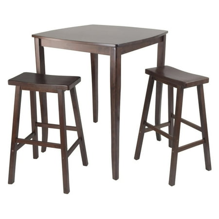 3pc Inglewood Counter Height Dining Sets with Saddle Seat Bar Stools Wood/Walnut - Winsome