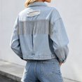 thumbnail image 5 of Denim Jacket for Women Ripped Tassel Lapel Button Down Long Sleeve Outerwear Casual Lightweight Fall Coat, 5 of 7