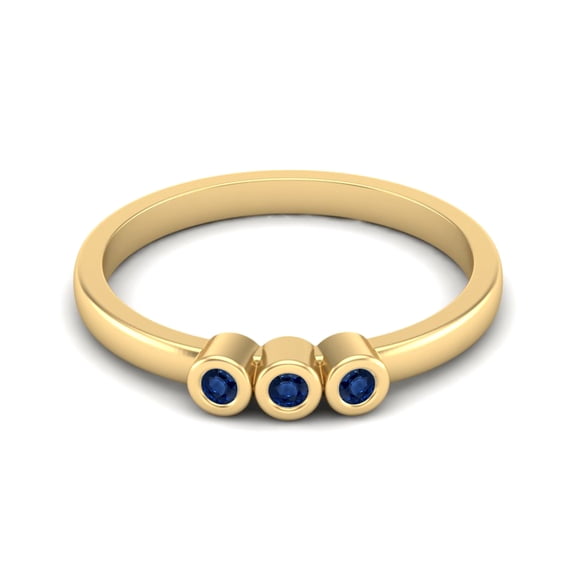 Round Shape Blue Sapphire Stackable Women Valentines Day Gifts Ring 925 Silver Gold Vermeil