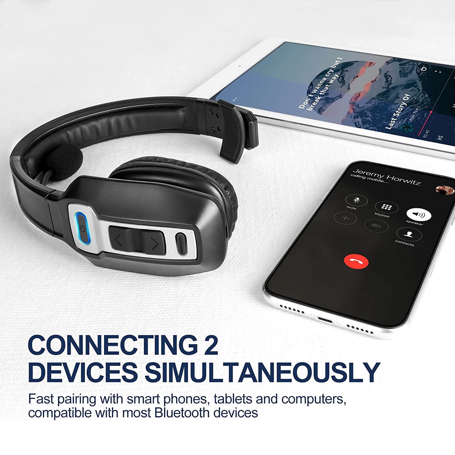 MyBat Pro Bluetooth Headset with Microphone & Noise Cancelling Wireless Headphones for Home Office Remote Work