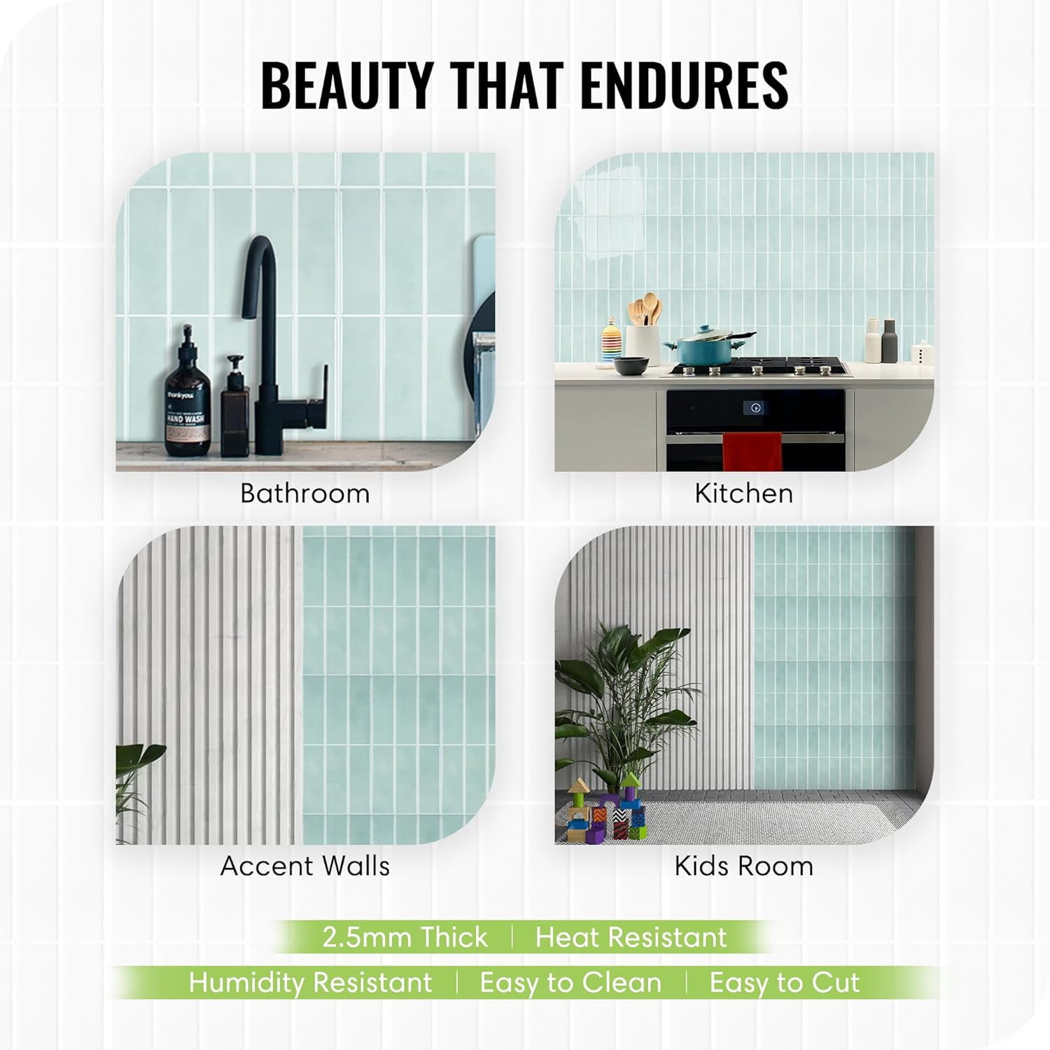 Select 5 Pack Peel and Stick Backsplash Subway Tiles, Extra Thick 3D Wall Panels, Heat & Water Resistant, Easy DIY Kitchen, Bathroom, Laundry, Fireplace & Rental Home Wall Décor (12 x 12 in), Mint