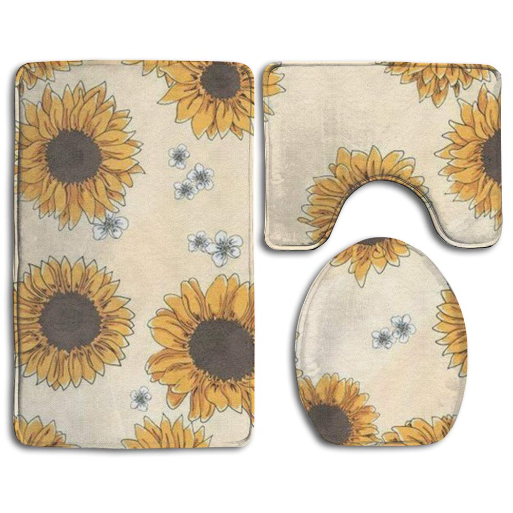GOHAO Sunflower 3 Piece Bathroom Rugs Set Bath Rug Contour Mat and