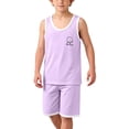 thumbnail image 2 of Afuyipoi Boys Girls 2-Piece Summer Sleeveless Tank Top and Shorts Set (0-15 Years) Soft Modal Breathable Loungewear Homewear Outfit For Kids Purple 3T, 2 of 7