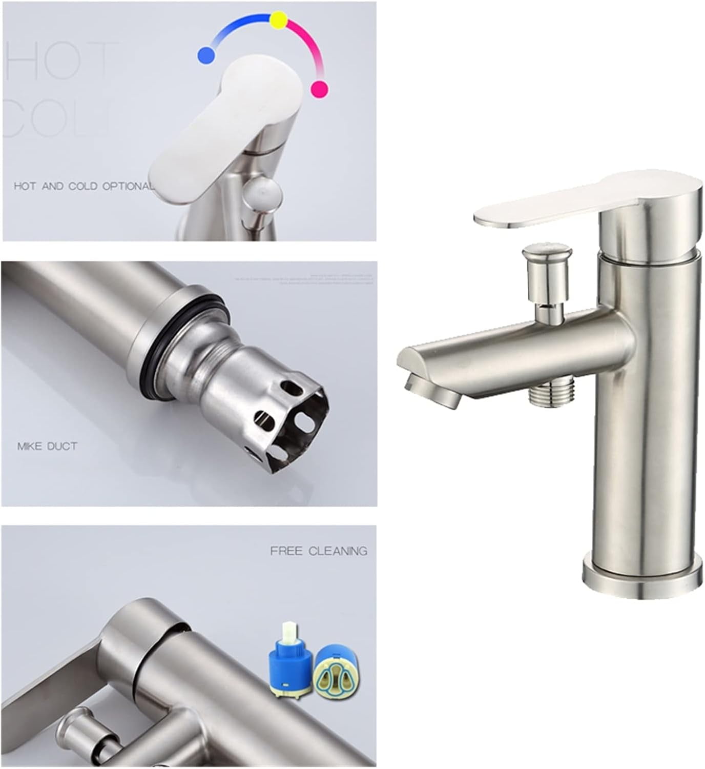 Bathroom Basin Faucet Stainless Steel Single Handle Sink Mixer Tap with Shower Head Cold Hot Water Tap Valve Nozzle Bathtub Tap