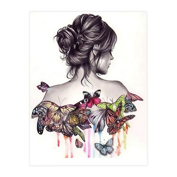 Walmeck 12 16 Inch Diy Oil Painting On Canvas Paint By Number Kit Women Butterfly Pattern For Adults Kids Beginner Craft Home Wall Decor Gift Walmart Com