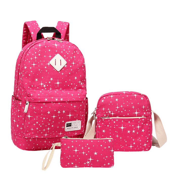 Girl Women Canvas Backpack Student Book Bag with Purse Laptop Bag 3Pcs Set Cheap 