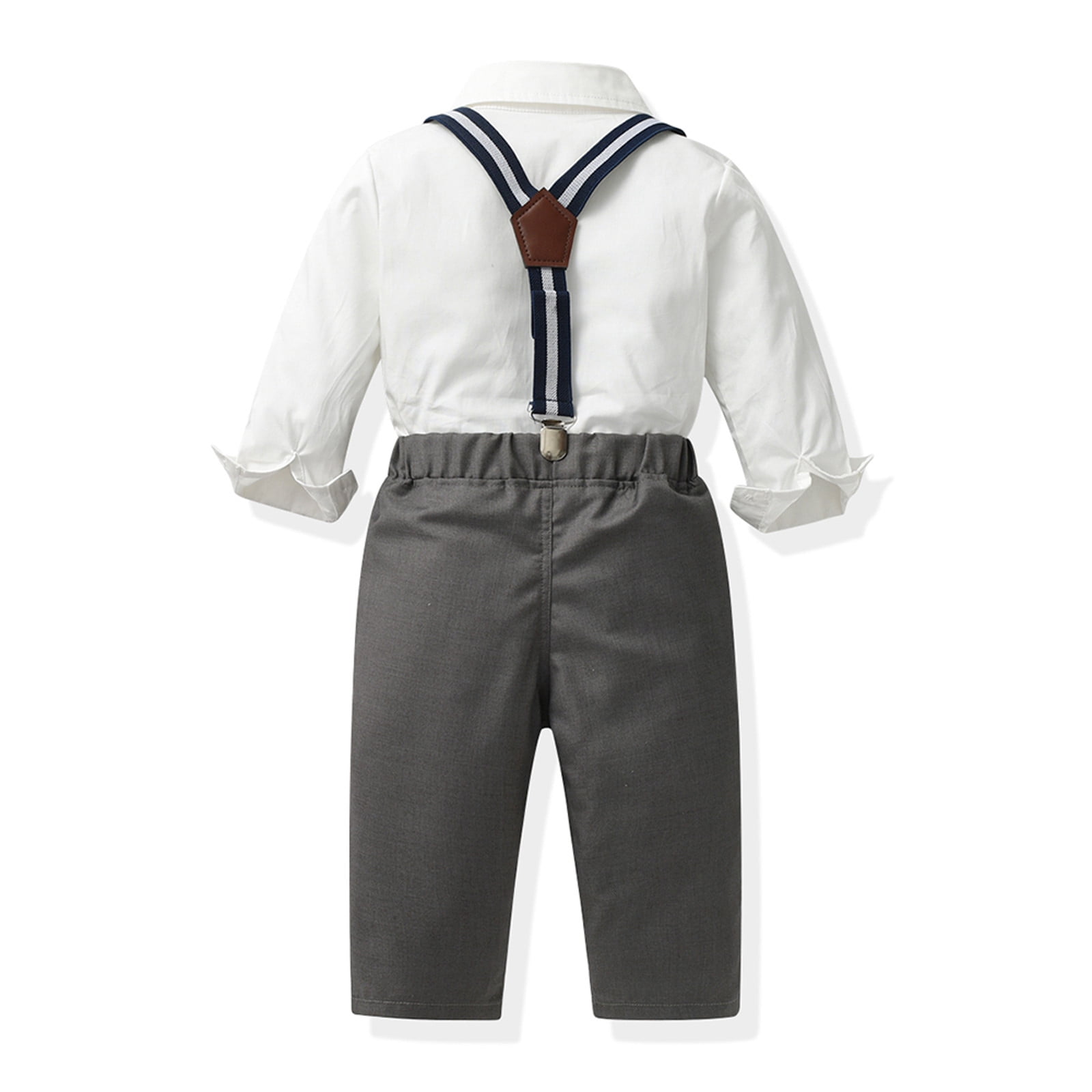 Boy Clothes Collared Dress Shirt with Bowtie Suspender Pants 3 Pieces Gentleman Outfit Set Birthday Boy for Toddler Boys 18-24 Months