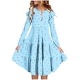 thumbnail image 1 of Vestido elástico de manga larga con bloques de color, corte A, estilo skater, para recital escolar, manga corta, cuello redondo, poliéster., 1 of 6