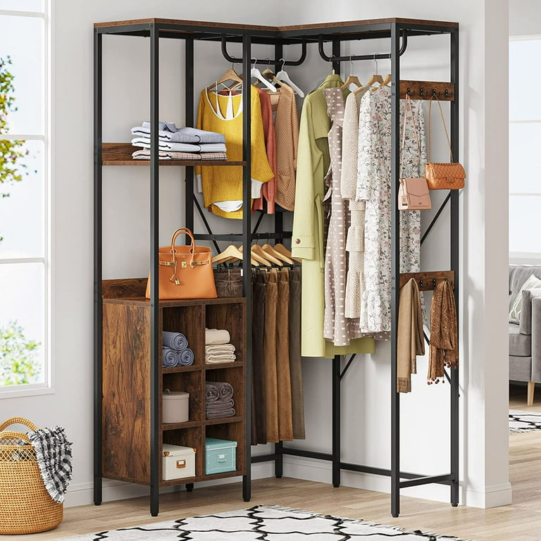 Tribesigns L-Shaped Freestanding Closet Organizer with Shoe Bench