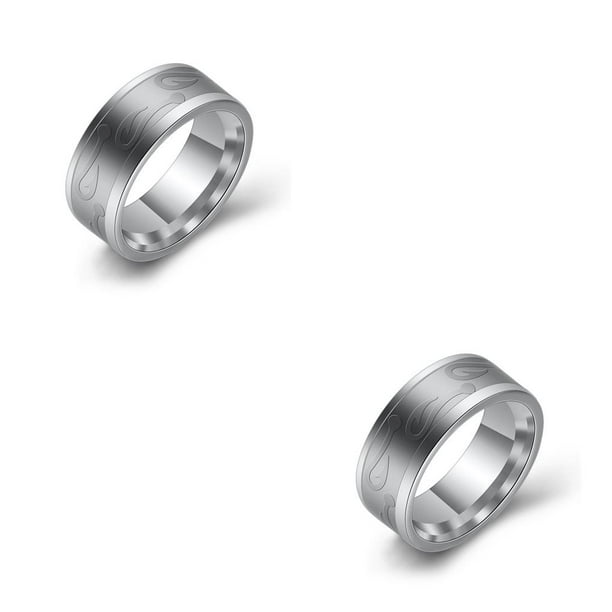 Sonducket Anillo de acero inoxidable Anillos de anzuelo Anillos de superficie irregular Joyería de estilo simple para la decoración del día color acero ocho 2piezas