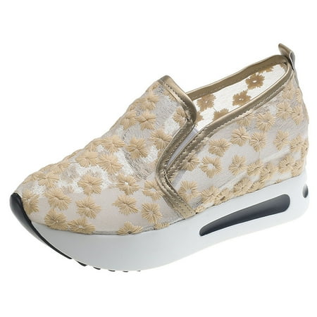 

Jsezml Women s Slip-on Walking Shoes Mesh Breathable Platform Sneakers Summer Embroidered Hidden Wedges Fashion Sneakers