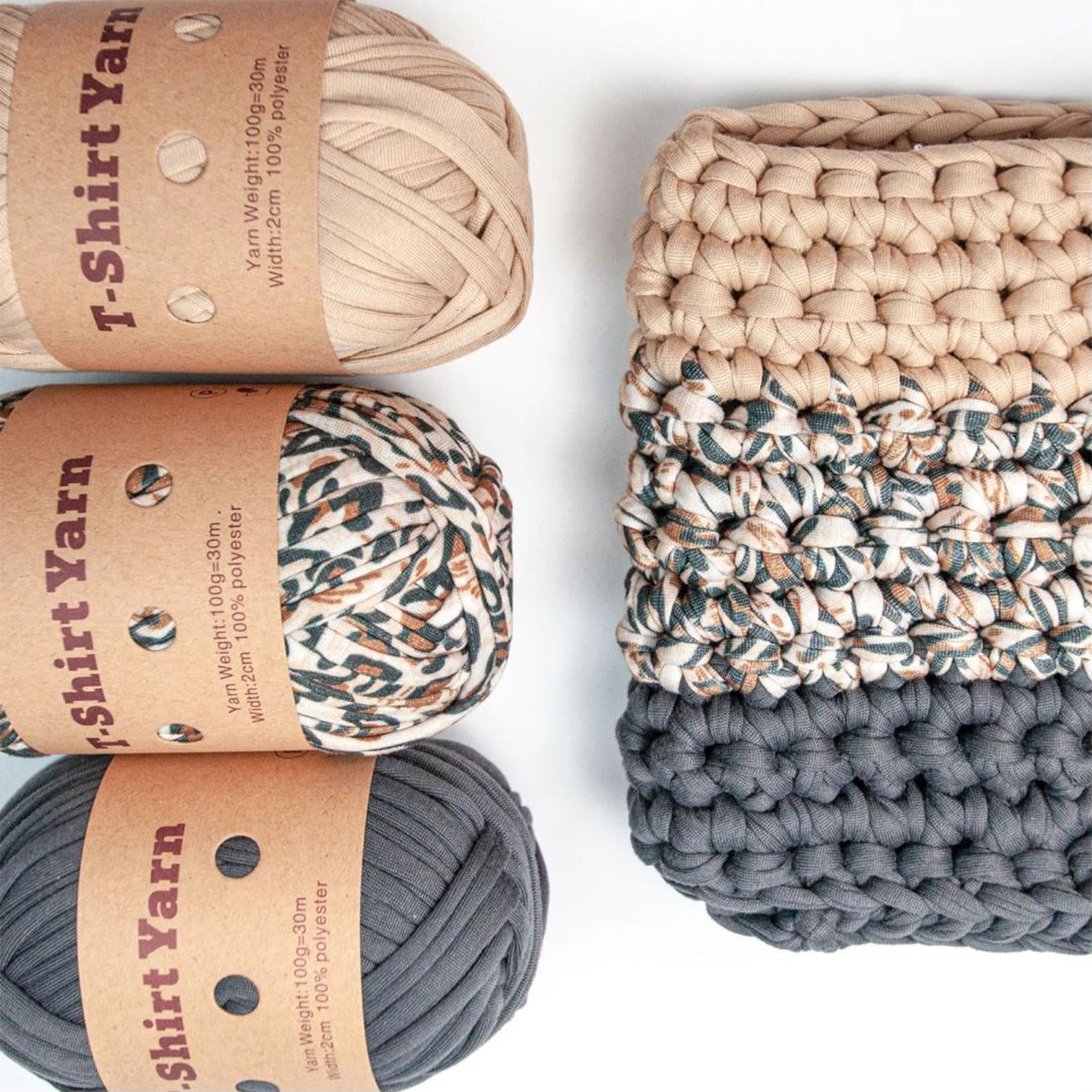 4 PCS T-Shirt Yarn Elastic Fabric Crochet Cloth Yarn for DIY Knitting,  Spaghetti Yarn Thick Knitting Yarn for Hand DIY Bag Blanket Cushion  Crocheting