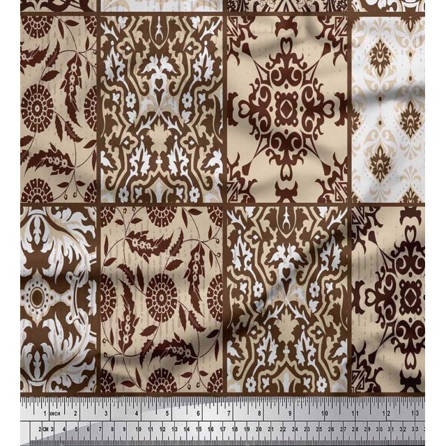 Soimoi Silk Fabric Check & Damask Patchwork Fabric Prints By Yard 42 Inch Wide