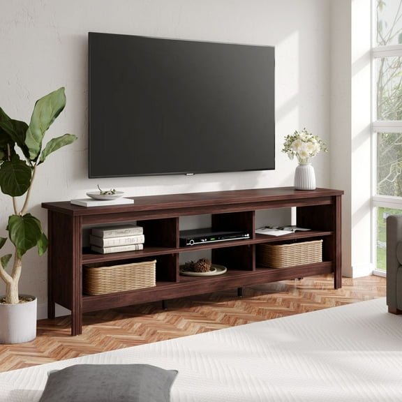 FITUEYES 70" TV Stands for TVs Up to 75 Inch, Entertainment Center TV Console for Living Room and Bedroom, Brown