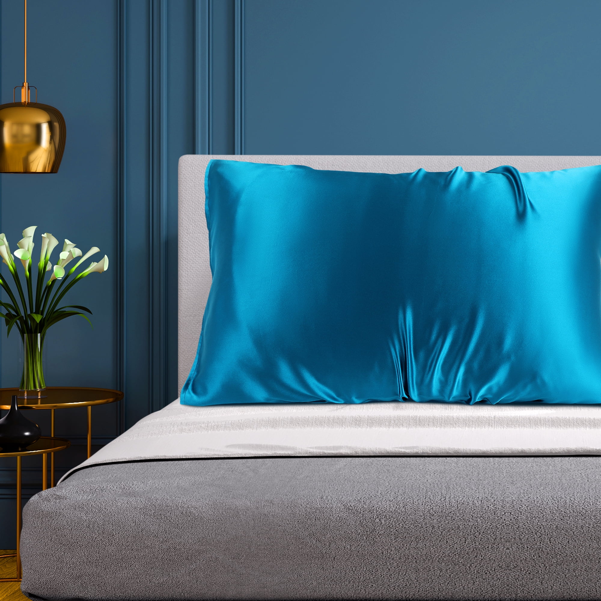 REGALWOVEN 25 Momme Silk Pillow Cover with Envelope Closure, Peacock Blue King(20"x36")