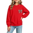 thumbnail image 2 of Risckoth Girl's Leopard Bow Print Crew Neck Sweatshirt, Long Sleeve Solid Casual Fall Winter Pullover, 2 of 7