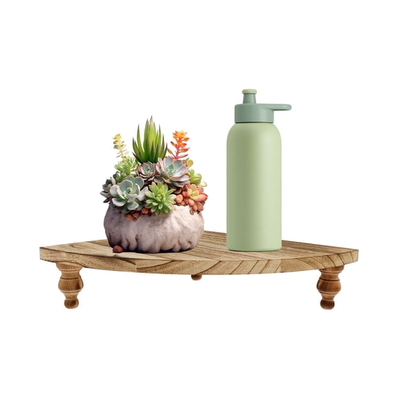 Ikoopy Wood Corner Counter Shelf Rustic Pedestal Stand Farmhouse Style Corner Shelf Decorative Wood Tray Riser for Kitchen Bathroom Counter Table Decor