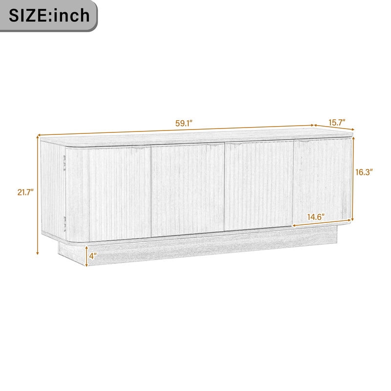4-Door TV Stand for 70 Inch TV, Fluted Media Console with Adjustable Shelves and Cable Holes, Entertainment Storage Cabinet