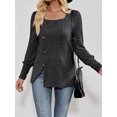 thumbnail image 3 of KelaJuan Women Fashion Ribbed T-Shirts Solid Color Square Neck Buttons Puff Long Sleeve Shirts Spring Fall Casual Loose Fit Tops, 3 of 6