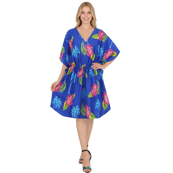 HAPPY BAY Women's Summer Loungewear Relaxed Fit Caftan Mini Casual Sundress 2X-3X Lake, Floral