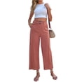thumbnail image 5 of QAFOPEH Women Solid Color Tie Waist With Pockets Wide Leg Pant, 5 of 7