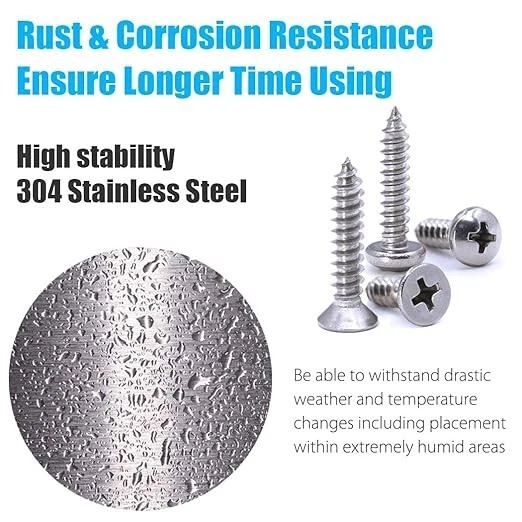 CIRCLE- Assorted 160-Piece Wood Screws – Self-Tapping, Flat Head, 304 Stainless