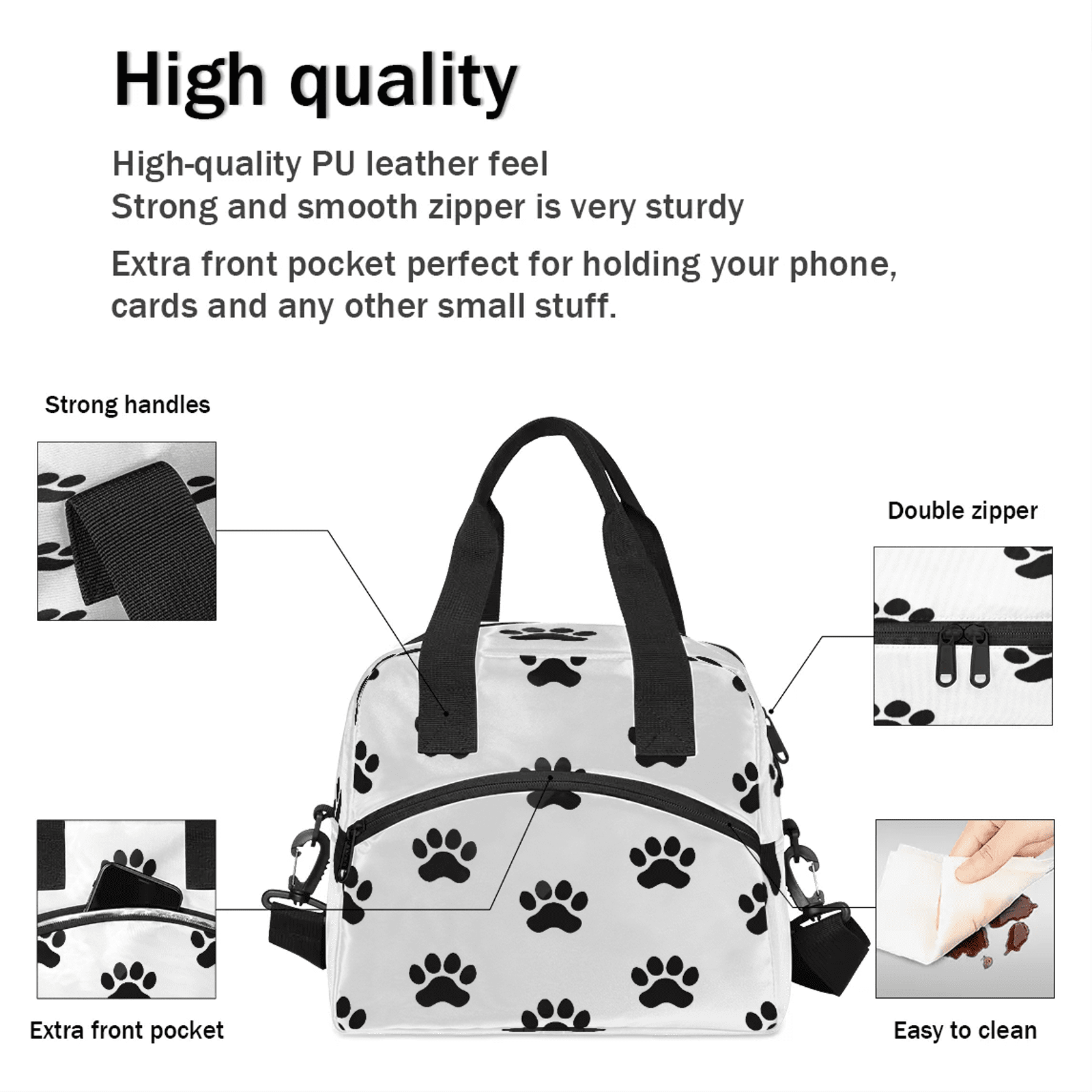 Herdesigns Dog Paws Insulated Lunch Bag for Women Men Adult, Reusable Insulated Cooler Lunch Box Lunch Tote Bag for Work Picnic Beach