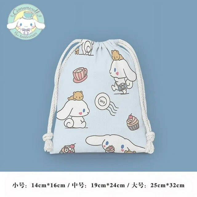 Pochacco Drawstring Pocket Storage Bag Cute Sanrio Cartoon Print Waterproof Ladies Girl Portable Folding Bag Drawstring Bag Gift