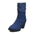 thumbnail image 7 of UngA Wonens Boots Round Toe Low Heel Comfort Slouchy Bootie with Side Zipper Buckle Strap Mid-Calf Boots for Women Dark Blue,Size 8.5, 7 of 7