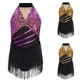 thumbnail image 5 of Doomiva Girls Sparkly Latin Dance Dress Sequin Sleeveless Fringe Tassel Color Block Cha Cha Jazz Dance Dress for Performance Purple 16, 5 of 7