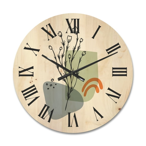 Designart 'Abstract Minimal Shapes Under Flowers II' Modern Wood Wall Clock