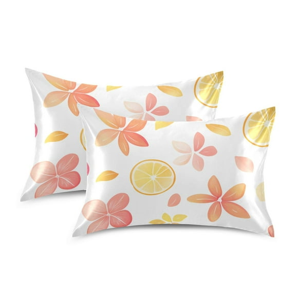 Yayeee Pillowcase Standard Size Set of 2 Satin Wrinkle Resistant Pillow Case, White Floral Orange