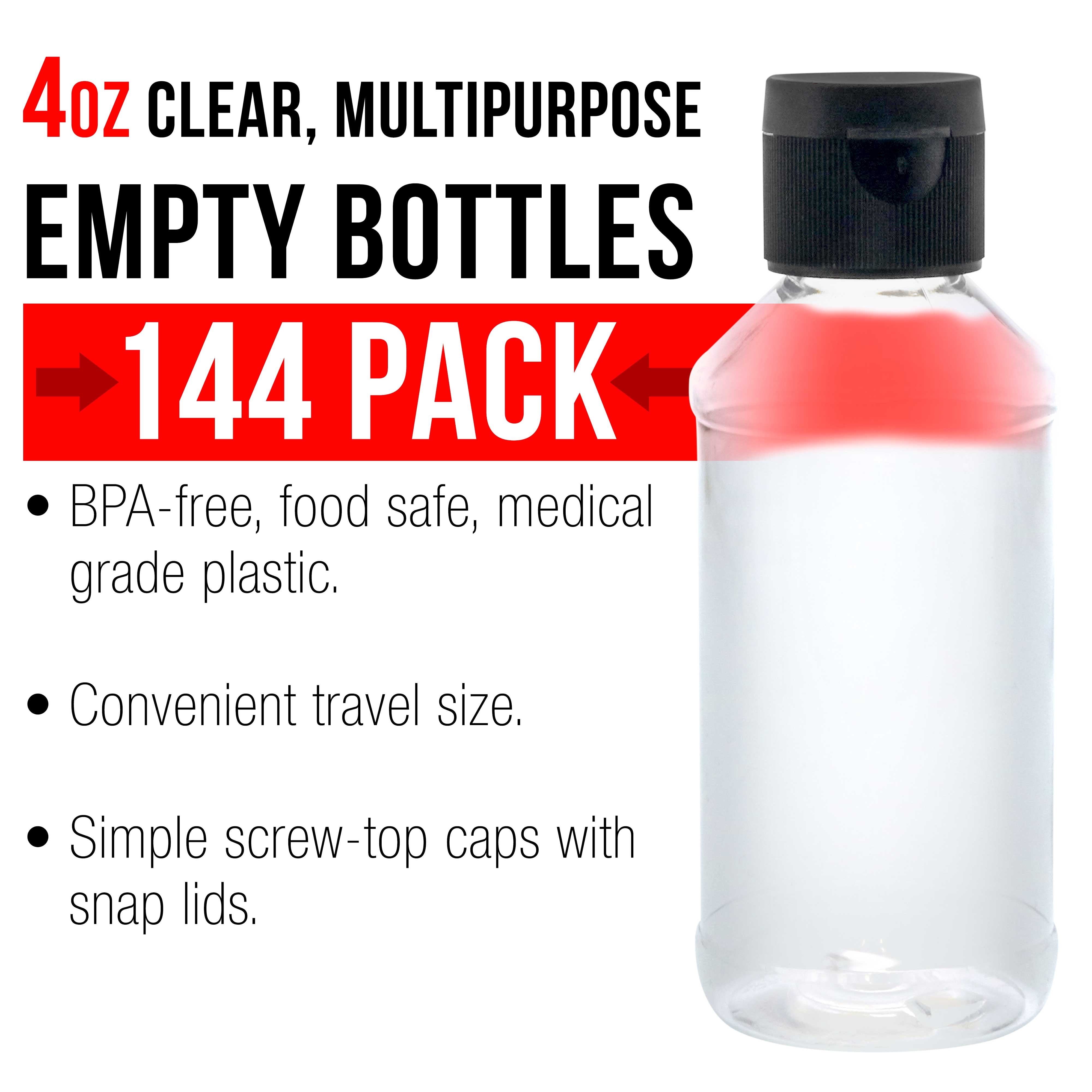 144 Pack U.S. Art Supply 4 ounce Squeeze PET Plastic Bottles with Flip Cap - BPA-free, food safe, medical grade plastic