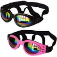 thumbnail image 1 of Juego de 2 gafas protectoras para perros, correa ajustable, protección ocular para viajes y esquí, gafas de sol impermeables para perros (negro, rosa), 1 of 5