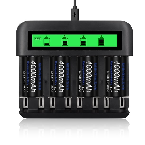 Baterías C recargables CITYORK 5000 mAh (paquete de 4) +cargador