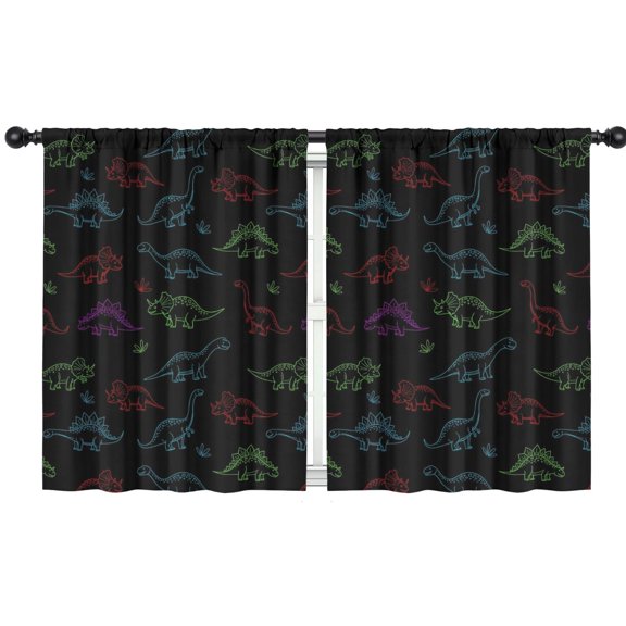 Blackout Kids Curtains,Neon Outline Dinosaurs Childrens Insulated Curtains Set Of 2,Bedroom Essentials,Toddler Room Decor 42"x54"