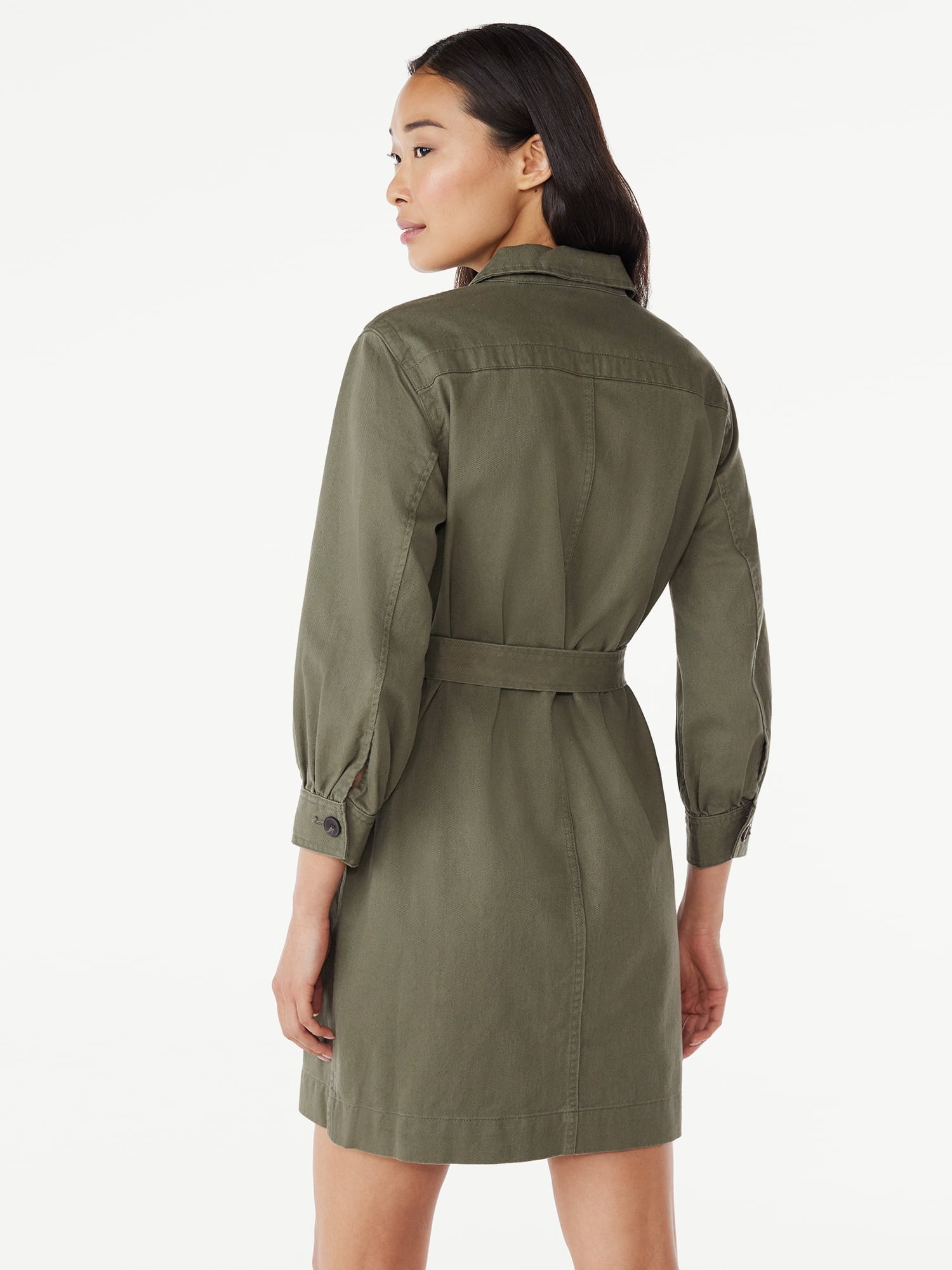 Free Assembly Women's Belted Utility Mini Dress with Long Sleeves, Sizes XS-XXL