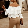 thumbnail image 3 of Top Con Hombros Descubiertos Para Mujer, Top Elegante Con Hombros Descubiertos Elástico Con Volantes En Capas De Fibra De Poliéster Para Otoño EOTVIA Blanco L, 3 of 5