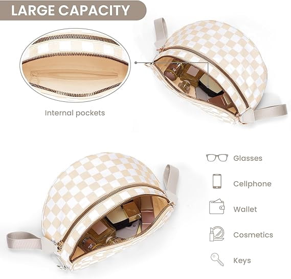 Bum Bags Plus Size Fanny Pack Sling Bag Belt Bag for Women Travel, Checkered Nylon Crossbody Bags for Women